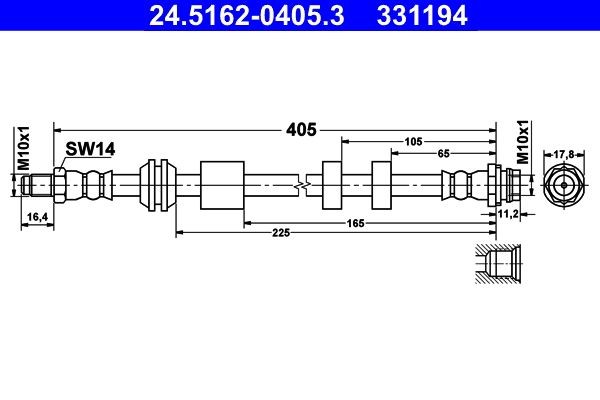 ATE Bremseslange 24.5162-0405.3 24.5162-0405.3 Bremseslange VOLVO 480 E ATE