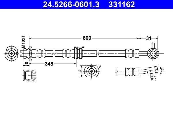 ATE Tubo flexível de travão 24.5266-0601.3 Tubo flexível de travão ATE 350 Z 24.5266-0601.3 baratos