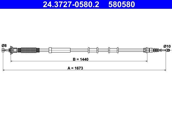 ATE Ντίζα, φρένο ακινητοποίησης 24.3727-0580.2 24.3727-0580.2 Ντίζα χειροφρένου ALFA ROMEO STELVIO ATE