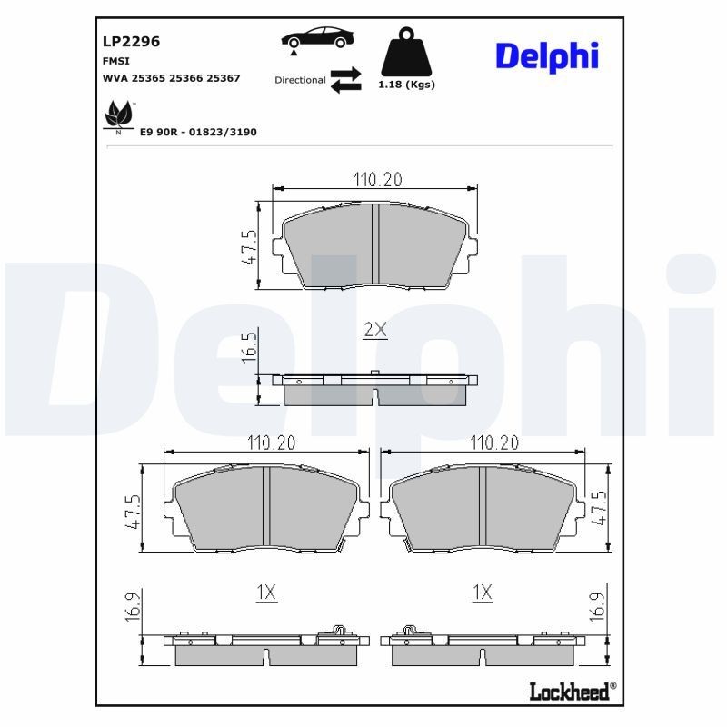 Pastilhas de travão DELPHI LP2296 DELPHI LP2296 Pastilha KIA PICANTO 2020