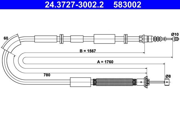 ATE Tross, seisupidur 24.3727-3002.2 ATE 24.3727-3002.2 Käsijarru vaijeri LeBaron III Cabrio hind