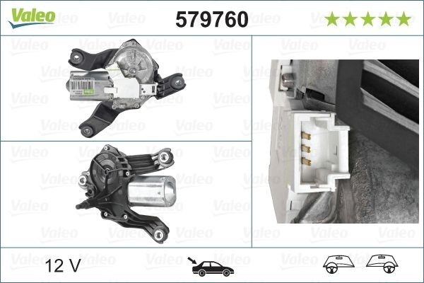 Stikla tīrītāju motors VALEO 579760 VALEO 579760 Logu tīrītāja motoriņš priekšā un aizmugurē Dacia LOGAN 2008