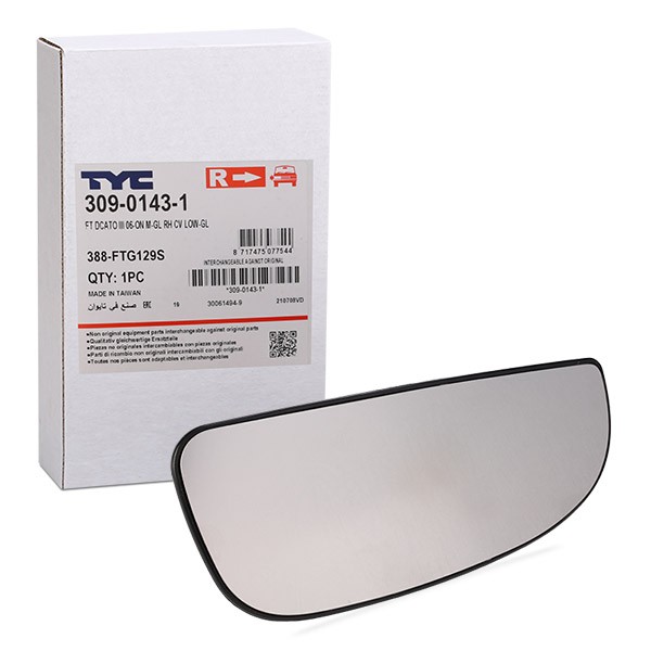 TYC Κρύσταλλο καθρέφτη, εξωτ. καθρέφτης 309-0143-1 Κρύσταλλο καθρέφτη TYC PEUGEOT 309-0143-1