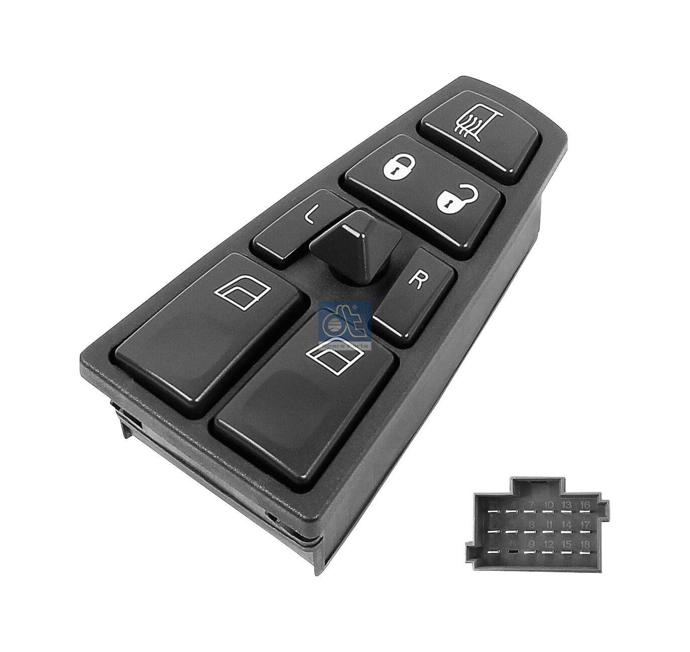 Interruptor, elevadores dos vidros DT Spare Parts 2.25341 DT Spare Parts 2.25341: Botão de vidro elétrico Volvo V70 2004