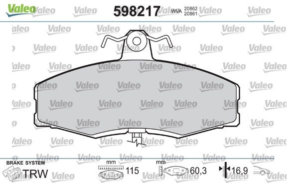VALEO Plaquettes de frein 598217 VALEO 598217 Kit de plaquettes de frein Ford Sierra MK1 prix