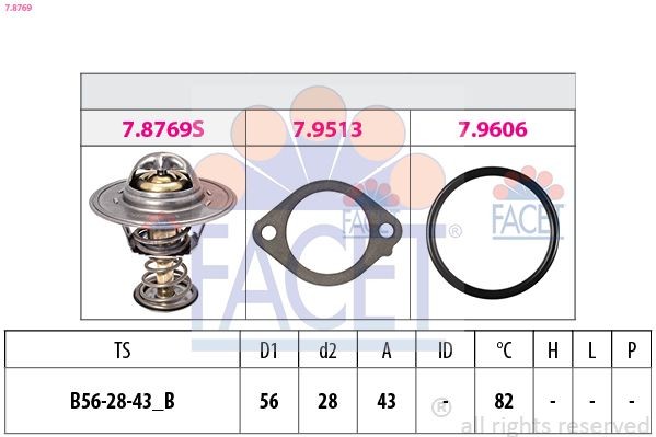 FACET Thermostaat, koelvloeistof 7.8769 Hyundai COUPE Koelwaterthermostaat FACET 7.8769