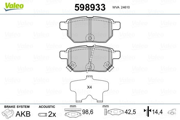 VALEO Remblokken 598933 Subaru IMPREZA Race-remblokken VALEO 598933