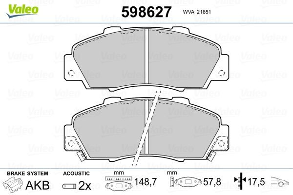 VALEO Bremseklodser 598627 VALEO 598627 Bremseklods Honda NSX originale