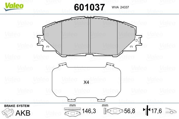 Τακάκια φρένων VALEO 601037 VALEO 601037 Τακάκια εμπρός και πίσω Toyota PRIUS 2020