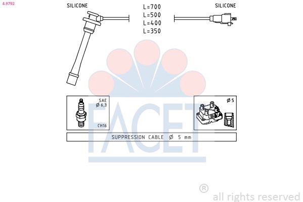 FACET Süütesüsteemikomplekt 4.9792 FACET Küünlajuhtmed TOYOTA 4.9792