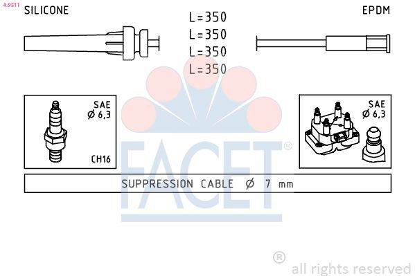 FACET Ignition Cable Kit 4.9511 4.9511 FACET ignition cable DODGE
