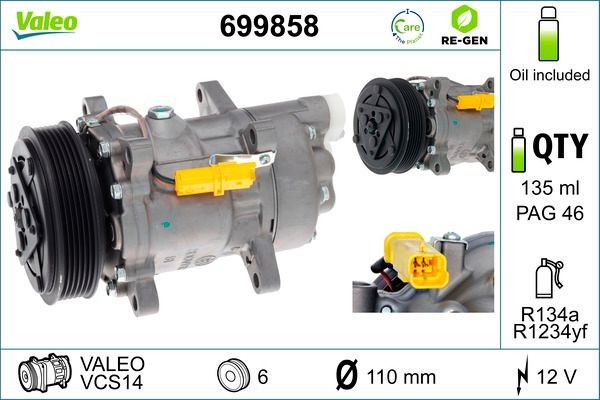 VALEO Compresseur de climatisation 699858 Peugeot 807 Pompe de climatisation VALEO 699858