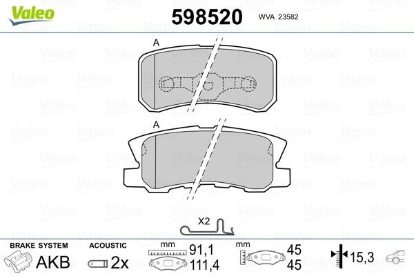 VALEO Bremseklosser 598520 Bremsekloss-sett VALEO 407 598520 billige