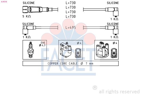 FACET Bougiekabels 4.9658 FACET 4.9658 Bougiekabel Nissan Primera WP11 goedkoop