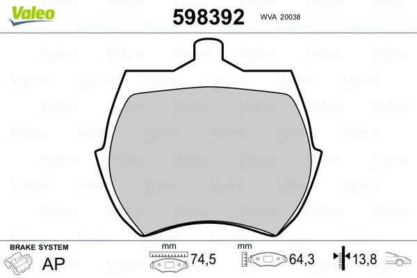 VALEO Brzdové doštičky/platničky 598392 VALEO 598392 Brzdové doštičky/platničky AUSTIN Mini Hatchback 1000 39 KS 1973