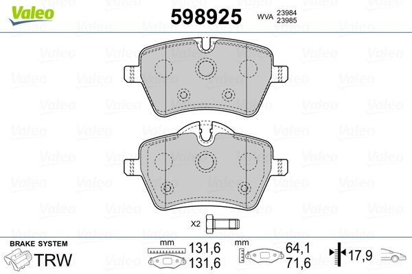 VALEO Remblokken 598925 Mini PACEMAN Remblok VALEO 598925