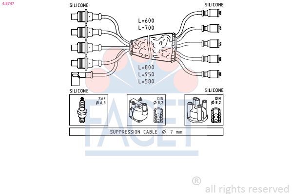 FACET Tändkabelsats 4.8747 4.8747 FACET tändkabelsats PEUGEOT 406