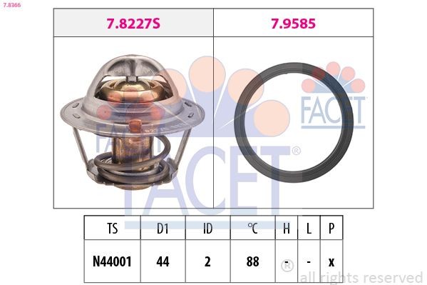 Termostaat, Jahutusvedelik FACET 7.8366 FACET 7.8366: Termostaat Chevy SPARK 2007