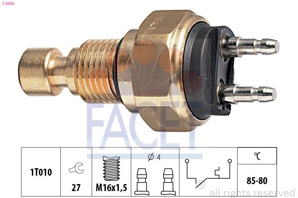 Interruptor de temperatura, ventilador do radiador FACET 7.5035 FACET 7.5035: Interruptor de temperatura ventilador do radiador Nissan MICRA 2000