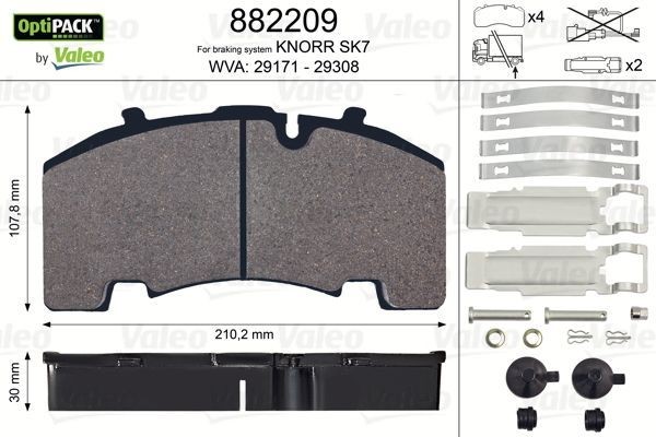 VALEO Brake pad set 882209 Volvo C30 VALEO brake pads 882209