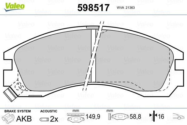 VALEO Bremsbeläge 598517 Mitsubishi E5_A, E7_A, E8_A Bremsbelagsatz Scheibenbremse 598517 VALEO