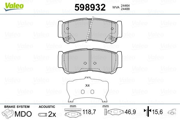 VALEO Brake pad set 598932 VALEO 598932 Brake pad set HYUNDAI H-1 MPV (A1) 2.5 CRDi 163 hp 2002