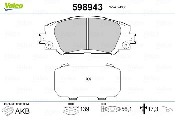 VALEO Bremseklosser 598943 Sportsbremseklosser VALEO Subaru IMPREZA 598943