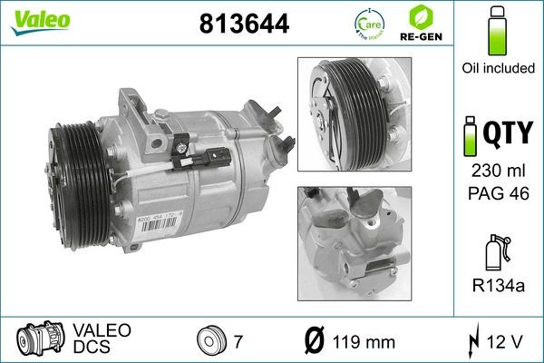 VALEO Kompresor klimatizácie 813644 VALEO 813644 Sprężarka klimatyzacji Renault 19 Chamade l53 cena