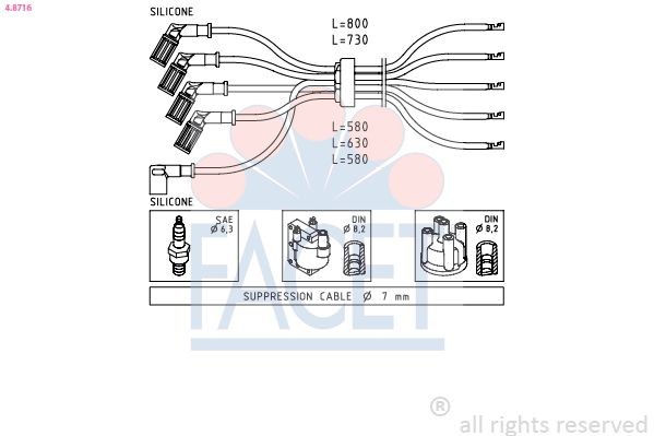 FACET Tennplugg kabelsett 4.8815 4.8815 Tennpluggkabler FIAT GRANDE PUNTO FACET