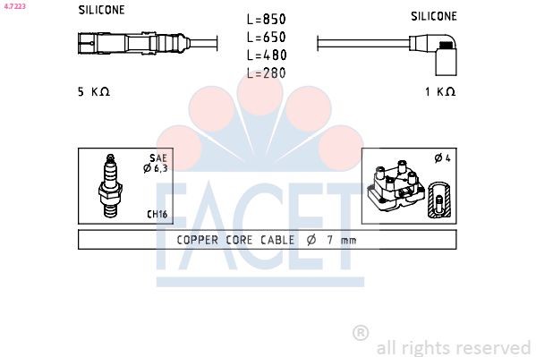 FACET Kit cavi candele 4.7223 4.7223 FACET Cavo candela HYUNDAI prezzo