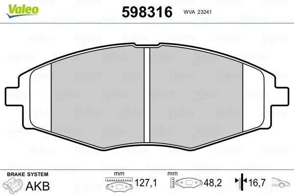 VALEO Bremseklodser 598316 598316 Bremseklodser VALEO DAEWOO MATIZ