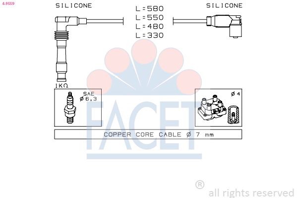 FACET Tennplugg kabelsett 4.9492 4.9492 Pluggledninger FACET PEUGEOT 205