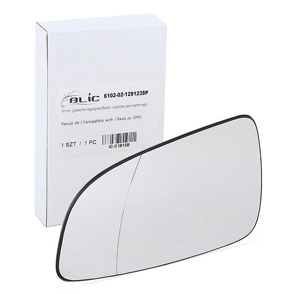 BLIC Vidro de espelho, espelho retrovisor exterior 6102-02-1291238P Vidro espelho retrovisor BLIC Opel VIVARO 6102-02-1291238P