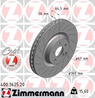 Jarrulevy ZIMMERMANN 400.3625.20 ZIMMERMANN COAT Z 400.3625.20: Jarrulevy Mercedes SL 2012