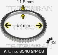 TRISCAN Bague ABS 8540 24403 Opel MERIVA Anneau de palpeur abs TRISCAN 8540 24403