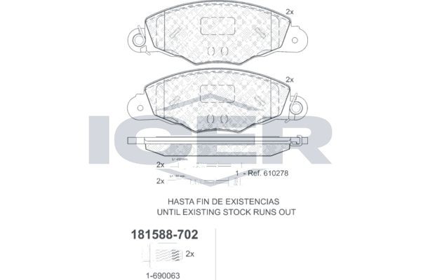 ICER Pastilhas de travão 181588-702 Pastilha de travão PEUGEOT ICER 181588-702