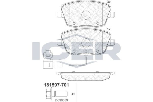 ICER Kit pastiglie freni 181597-701 181597-701 ICER Pastiglie dei freni ISUZU prezzo