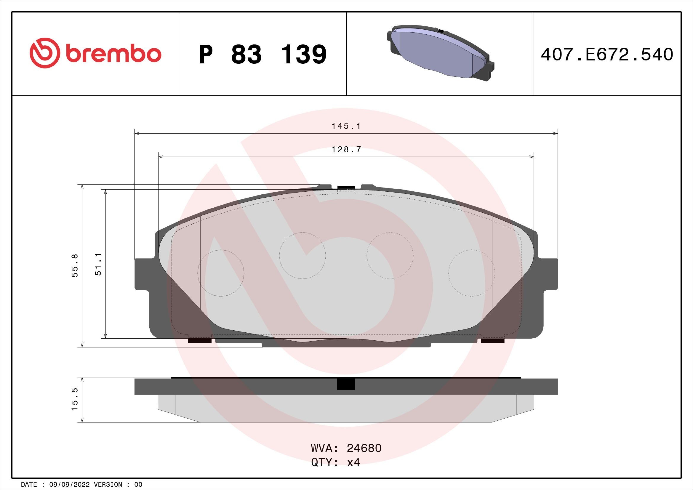 Kit pastiglie freni BREMBO P 83 139 BREMBO Prime P 83 139 costo Pastiglie dei freni Toyota HIACE 2025