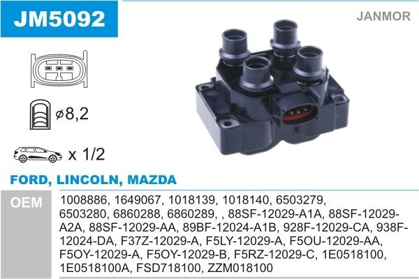 JANMOR Zapaľovacia cievka JM5092 Indukčná cievka JANMOR Mazda MX-5 JM5092
