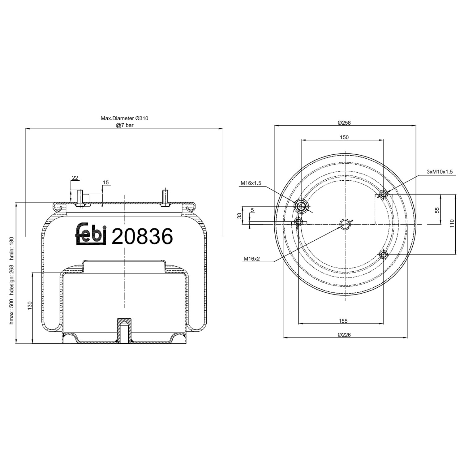FEBI BILSTEIN Soffietto, Sospensione pneumatica 20836 20836 costo Soffietto, sospensione pneumatica KIA XCEED FEBI BILSTEIN