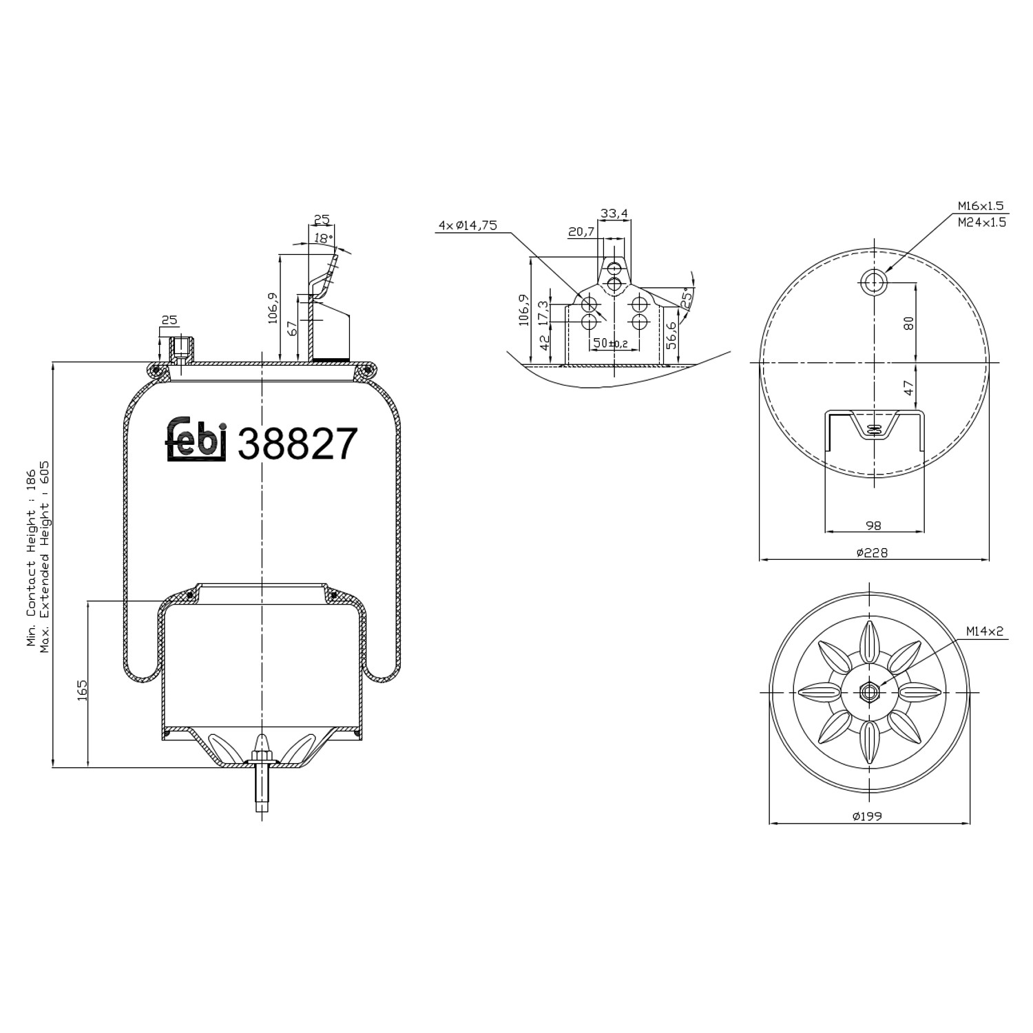 Pneimoatsperes spilvens, Pneimopiekare FEBI BILSTEIN 38827 FEBI BILSTEIN 38827 Pneimo piekare VOLVO S60 2006