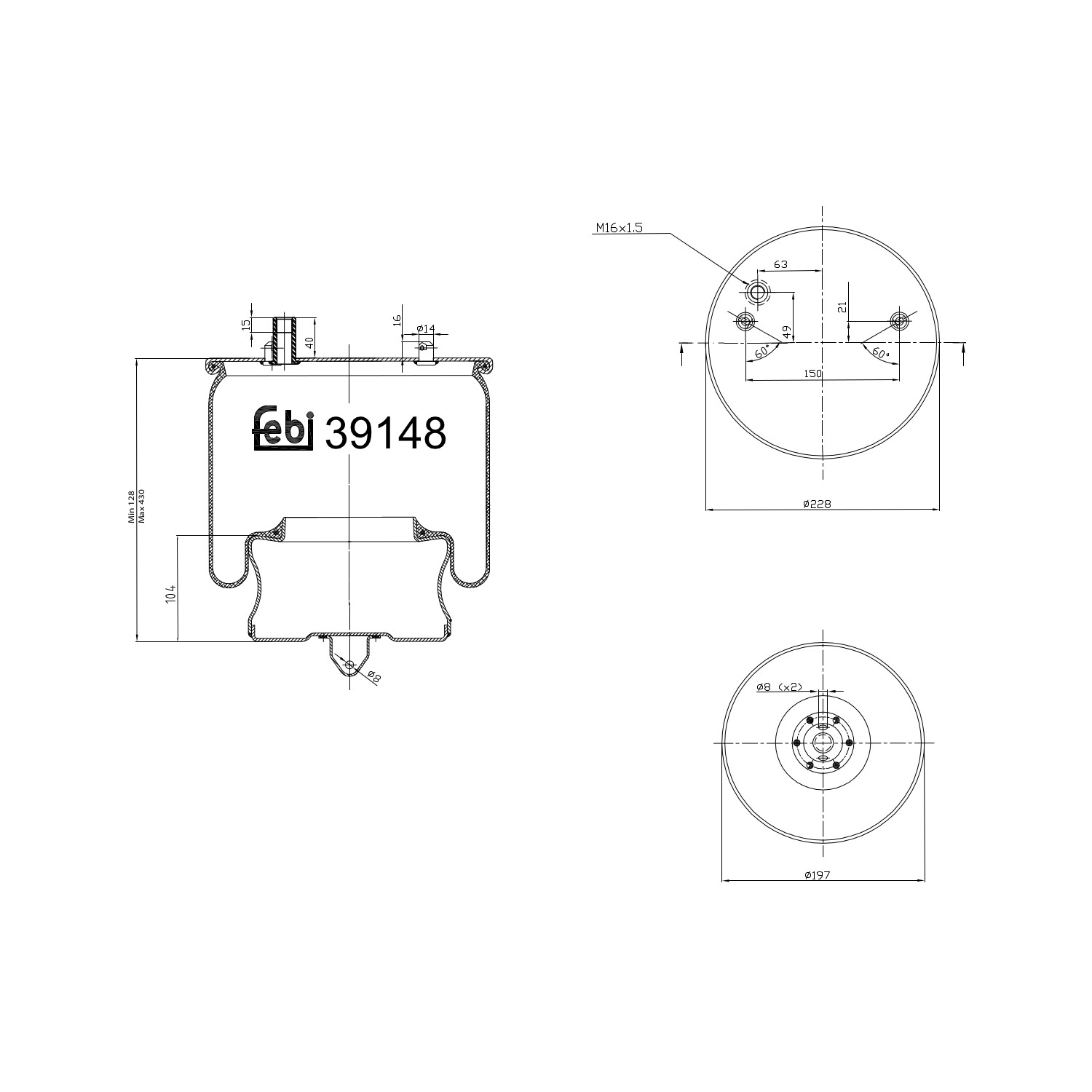 FEBI BILSTEIN Fole, suspensão pneumática 39148 Fole, suspensão pneumática FEBI BILSTEIN Volvo C30 39148