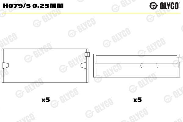 GLYCO Kloķvārpstas gultnis H079/5 0.25mm GLYCO H079/5 0.25mm Kloķvārpstas gultnis AUDI A6 C7 Avant (4G5, 4GD) 3.0 TDI quattro 211 ZS 2015