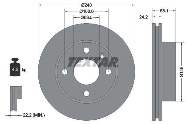 TEXTAR Disque de frein 92022900 TEXTAR 92022900 Disque de frein FORD Escort Mk4 Cabriolet (ALF) 1.6 XR3i 105 CV 1987