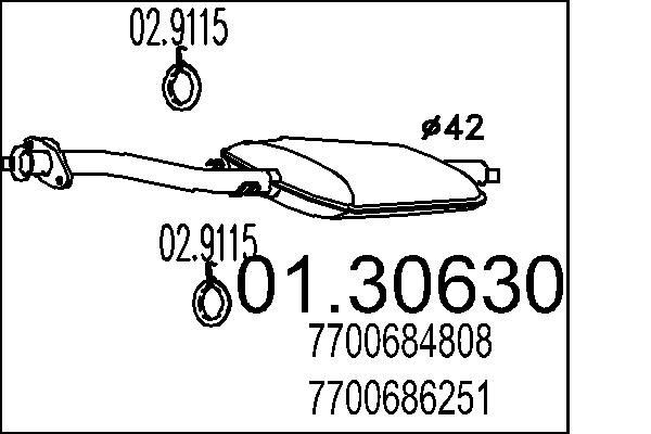 MTS Fremre eksospotte 01.30630 01.30630 Forreste lyddemper MTS RENAULT SUPER 5