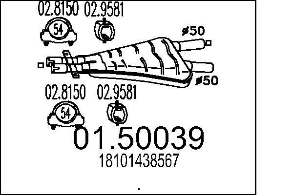 Middle silencer MTS 01.50039 MTS 01.50039 2000 BMW 7 Series middle silencer replacement