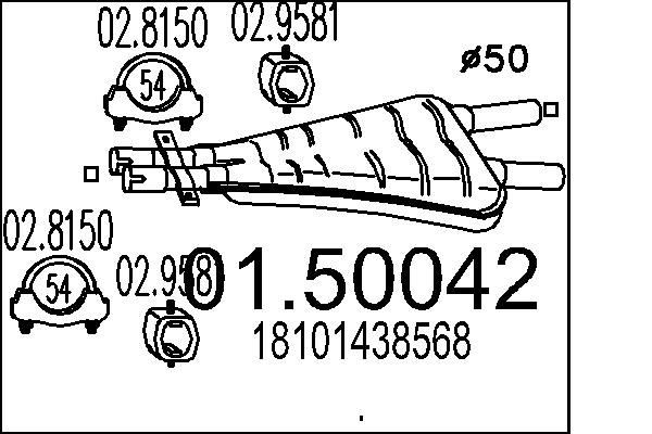 Middle silencer MTS 01.50042 MTS 01.50042 BMW 7 Series 2000 Middle exhaust pipe price