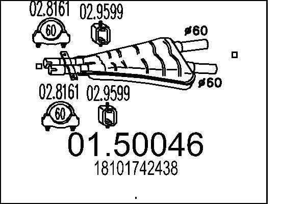 Middle silencer MTS 01.50046 MTS 01.50046 BMW 7 Series 2000 Middle exhaust pipe price