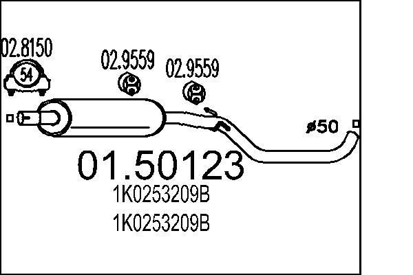 MTS Silencieux intermédiaire 01.50123 MTS 01.50123 Tuyau d'échappement intermédiaire Peugeot 308 d'origine