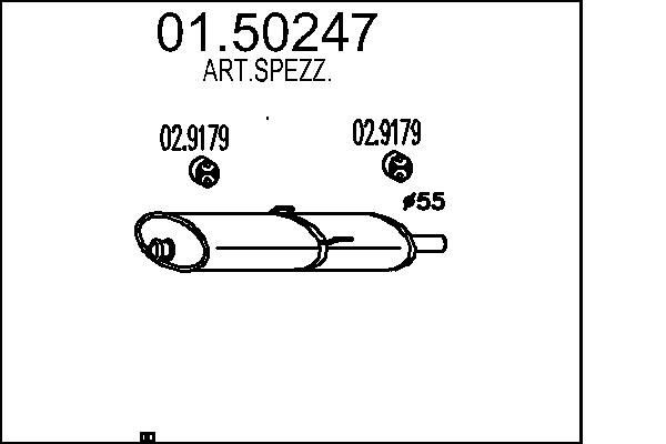 MTS Mittenljuddämpare 01.50247 MTS 01.50247 Mellan ljuddämpare Renault Espace 3 original